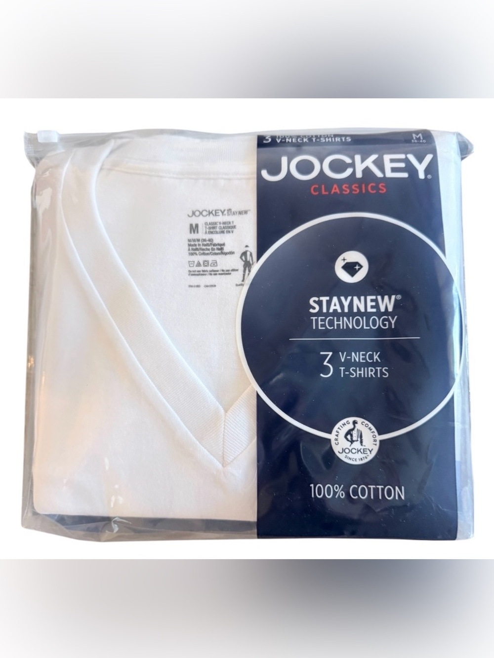 New Jockey Classics men’s Medium cotton v-neck white T-shirts